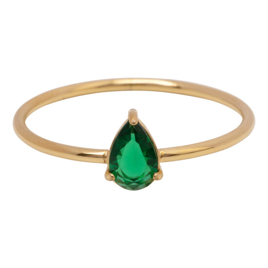 Charmin's Gold-Colored Ring with Teardrop-Shaped Dark Green Crystal Stone R1751 – Green Luxury