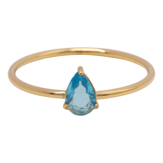 Charmin's Gold-Colored Ring with Teardrop-Shaped Light Blue Crystal Stone R1749 – Heavenly Freshness