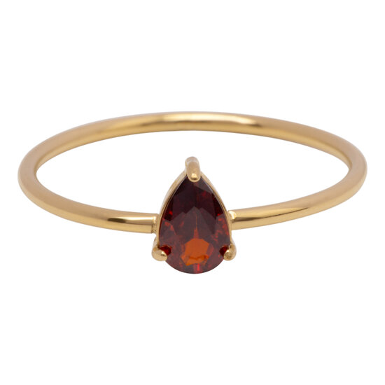 Charmin's Goudkleurige Ring met Druppelvormig Ruby Rood Kristal Steentje R1746 – Passievol Rood 