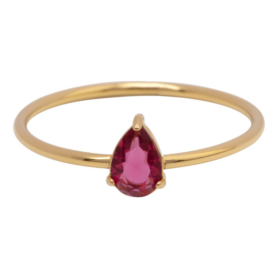 Charmin's Gold-Colored Ring with Teardrop-Shaped Pink Crystal Stone R1745 – Romantic Detail