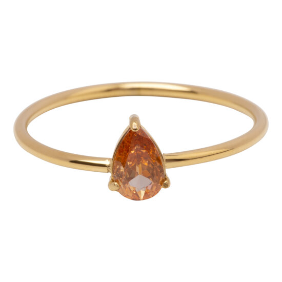Charmin's Gold-Colored Ring with Teardrop Champagne Crystal Stone R1744 – Warm Luxury