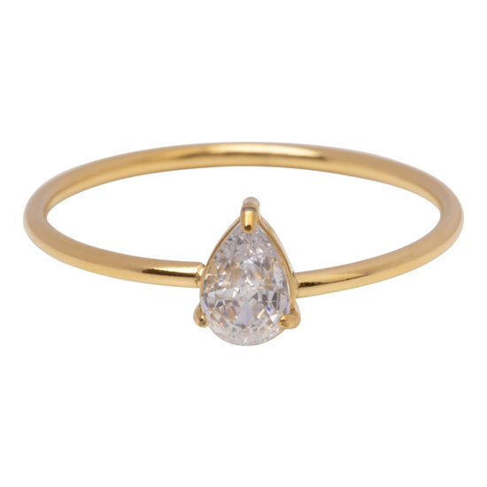 Charmin's Gold-Colored Ring with Teardrop Shape White Crystal Stone R1743 – Timeless Elegance