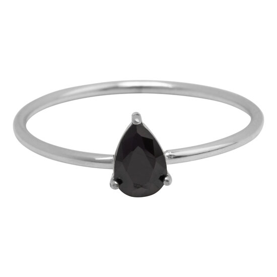 Charmin's Steel Ring with Teardrop Black Crystal Stone R1742 – Mysterious Chic