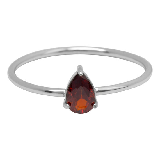 Charmin's Stalen Ring met Druppelvormig Ruby Rood Kristal Steentje R1736 – Krachtige Glamour 