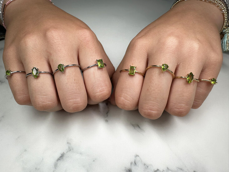 Charmin's Gold-Colored Ring Rectangular Light Green Stone R1730 – Fresh Smile