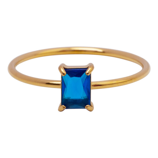 Charmin's Gold-Colored Ring Rectangular Dark Blue Stone R1728 – Night Chic