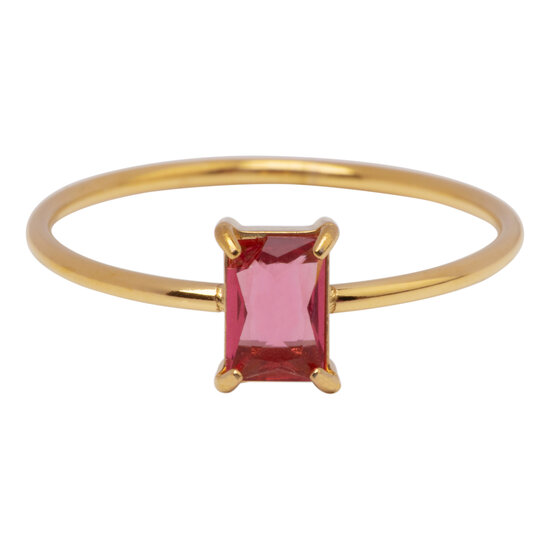 Charmin's Gold-Colored Ring Rectangular Pink Stone R1725 – Soft Contrast