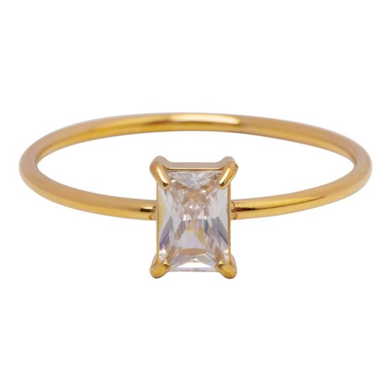 Charmin's Gold-Colored Ring Rectangular White Stone R1723 – Classic Shine