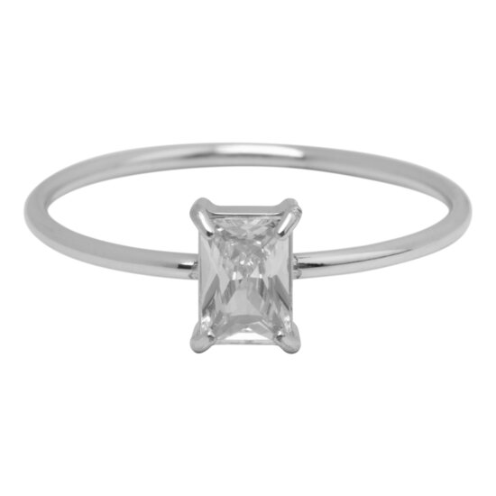 Charmin's Steel Ring Rectangular White Stone R1713 – Timeless Elegance