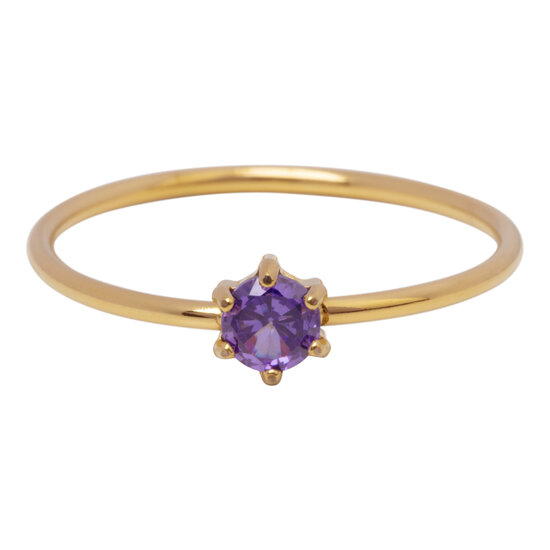 Charmin's Gold-Colored Ring Round Lilac Stone Crystal R1707 – Soft Gold Accent