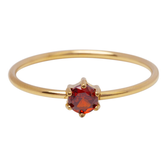Charmin's Goudkleurige Ring Rond Ruby Rood Steentje Crystal R1706 – Glamour Touch