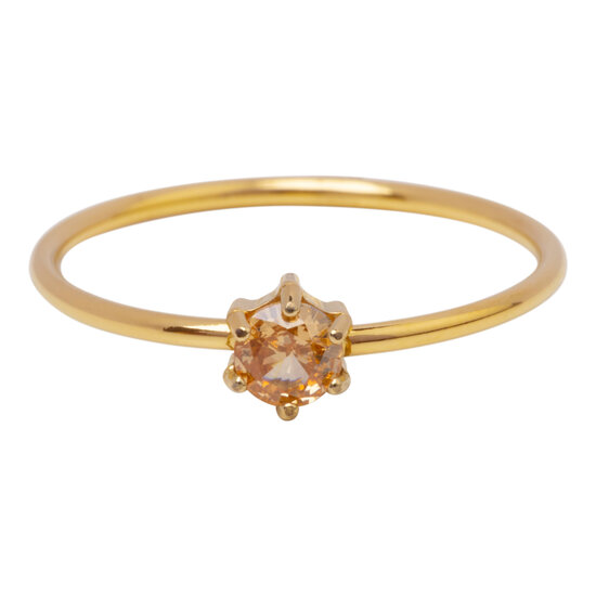 Charmin's Gold-Colored Ring Round Champagne Stone Crystal R1704 – Golden Glow