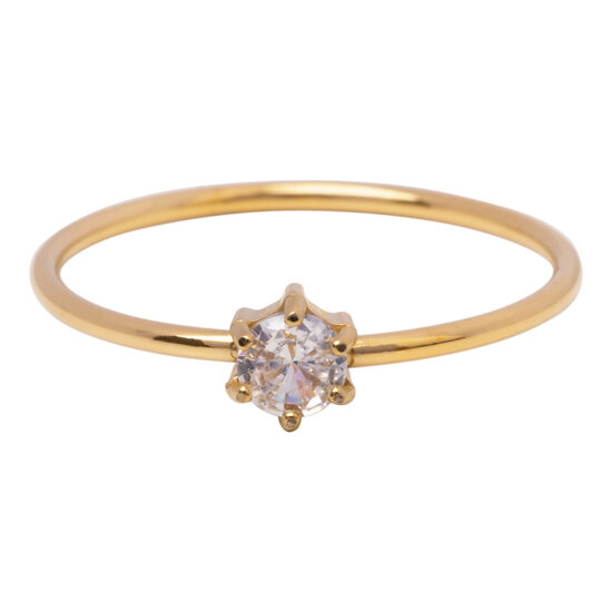 Charmin's Gold-Colored Ring Round White Stone Crystal R1703 – Classic Sparkle