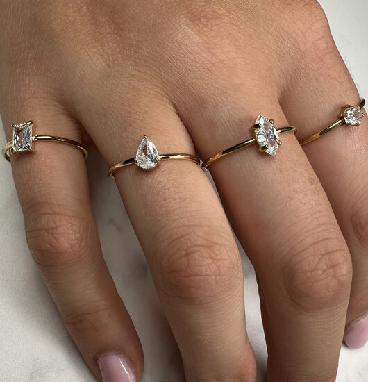Charmin's Gold-Colored Ring Round White Stone Crystal R1703 – Classic Sparkle