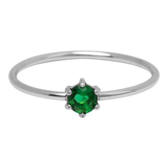 Charmin's Steel Ring Round Dark Green Stone Crystal R1701 – Deep Green Shine