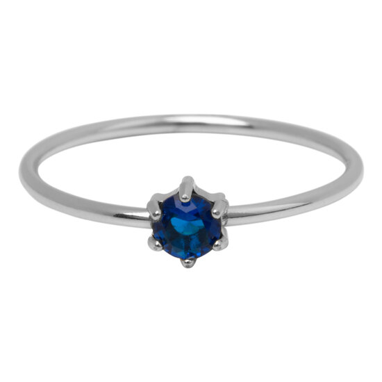 Charmin's Steel Ring Round Dark Blue Stone Crystal R1698 – Deep Shine