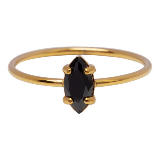 Charmin's Gold-Tone Ring with Elliptical Black Crystal R1692– Elegant Contrast