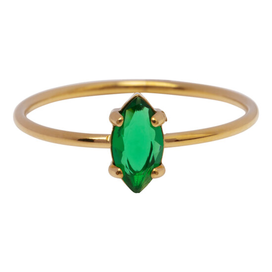 Charmin's Gold-Colored Ring with Elliptical Dark Green Crystal R1691– Natural Chic