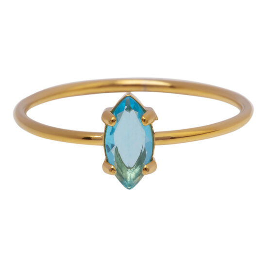 Charmin's Gold-Colored Ring with Elliptical Light Blue Crystal R1689– Summer in Style