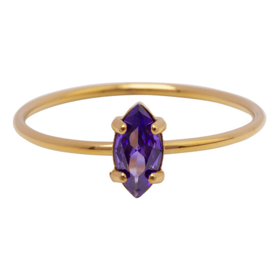 Charmin's Gold-Colored Ring with Elliptical Purple Crystal R1687– Elegant and Quirky