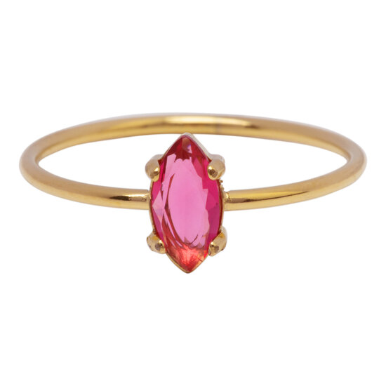 Charmin's Gold-Tone Ring with Elliptical Pink Crystal R1685– Soft and Cheerful