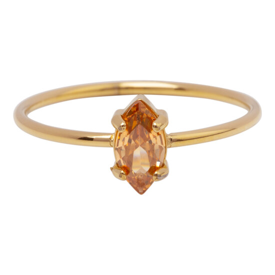 Charmin's Gold-Tone Ring with Elliptical Champagne Crystal R1684– Warm and Elegant