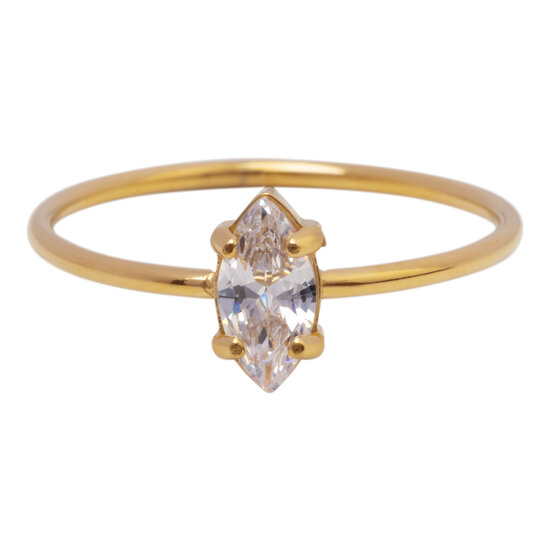 Charmin's Gold-Colored Ring with Elliptical White Crystal Stone R1683 – Timeless Elegance