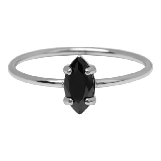 Charmin's Steel Ring with Elliptical Black Crystal Stone R1682 – Powerful Statement