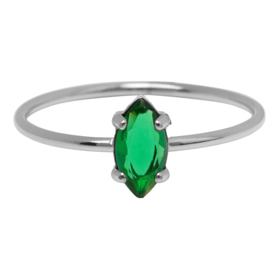 Charmin's Steel Ring with Elliptical Dark Green Crystal Stone R1681 – Stoere Luxe