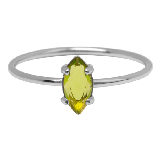 Charmin's Steel Ring with Elliptical Light Green Crystal Stone R1680 – Natural Touch