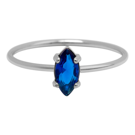 Charmin's Steel Ring with Elliptical Dark Blue Crystal Stone R1678 – Deep Shine