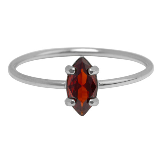 Charmin's Stalen Ring met Ellipsvormig Ruby Rood Kristal Steentje R1676 – Diep en Elegant