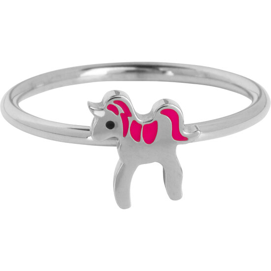 KIDZ Kinderring Staal Paardje met Roze Manen KR146 – Elegant en Klassiek