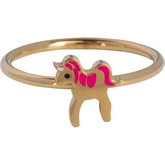 KIDZ Kinderring goldfarbenes Stahlpferd mit rosa Mähne KR147 – elegant und klassisch