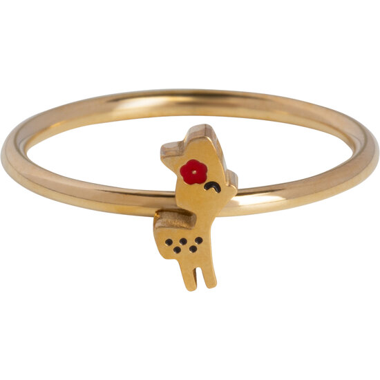 KIDZ Goudkleurig Kinderring Bambi Hertje Bloemetje Staal KR151 – Old school Charme