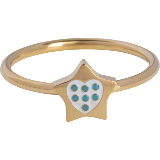 KR185 Stern mit Herz und blauen Punkten Gold Stahl Kinderring