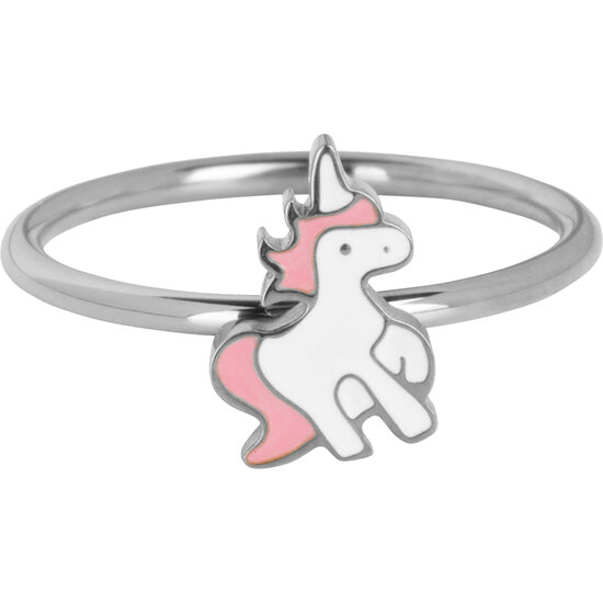 KIDZ Kinderring Staal met Steigerende Roze en Witte Unicorn KR196 – Schattig en Stijlvol