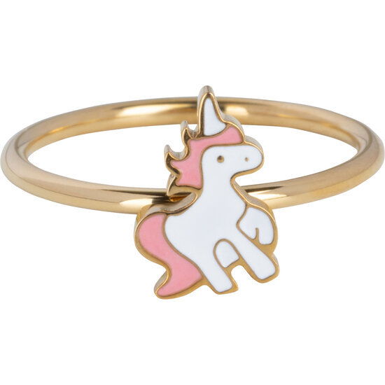 KIDZ Kinderring aus goldfarbenem Stahl mit rosa-weißem Einhorn KR197 – süß und stylisch