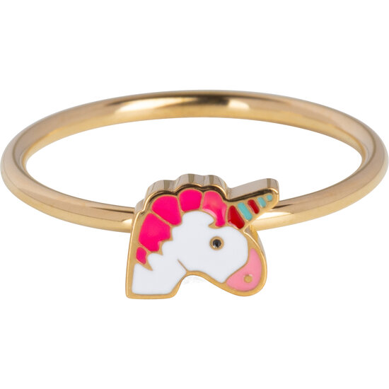 KIDZ Kinderring Goudkleurig Staal met Unicorn Hoofdje KR199 – Magisch en Kleurrijk
