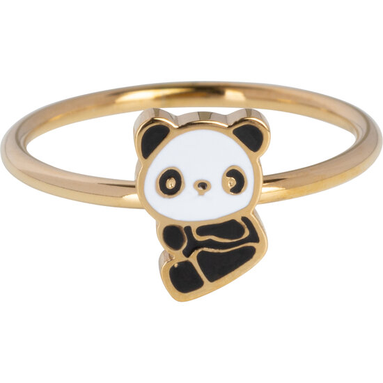 KIDZ Kinderring Goudkleurig Emaille Panda Beertje Staal KR205 – de meest geliefde beer