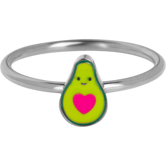 KIDZ Kinderring Avocado met Roze Hartje Staal KR230 – Lief en Ironisch