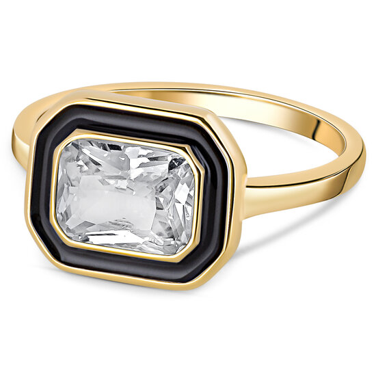 Charmin's Goudkleurige Chunky Ring Zwart Emaille en Witte Steen R1779 – Paris Chic