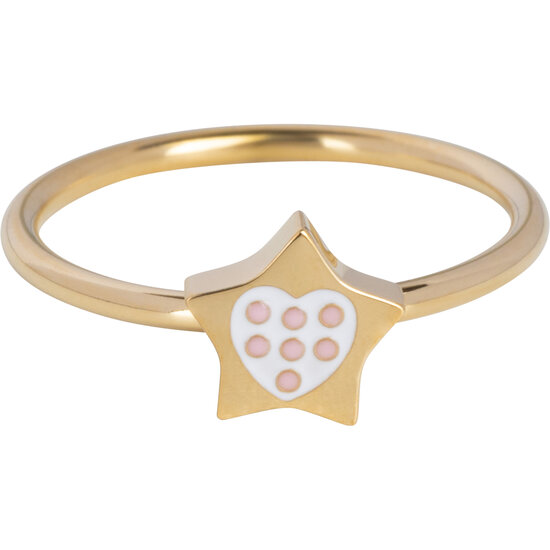 KIDZ Ring Goudkleurig Ster met Roze Stipjes Kinderring Staal KR183  – Een Ster voor Je Hart