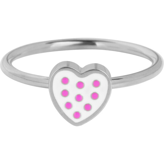 KIDZ Kinderring Staal met Hartje, subtiele Ster en Roze Stippen KR168 – Speels en Schattig