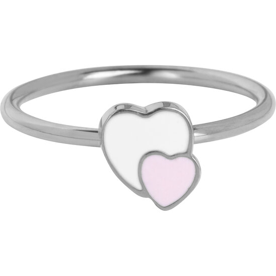 KIDZ Kinderring  Staal met Twee Hartjes Roze en Blauw KR172 – Dubbele liefde