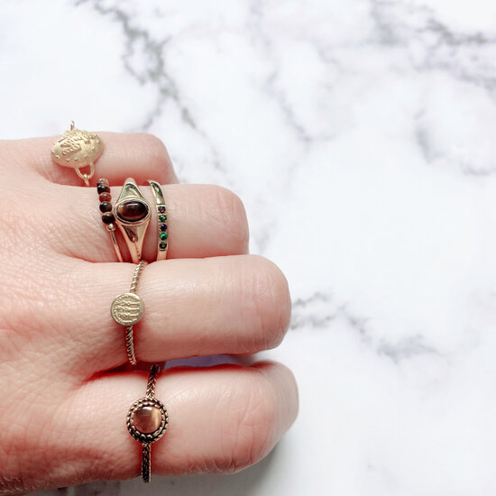 Charmin's Anxiety Ring Tiger Eye Gemstone Beads Goldplated Palm R1202