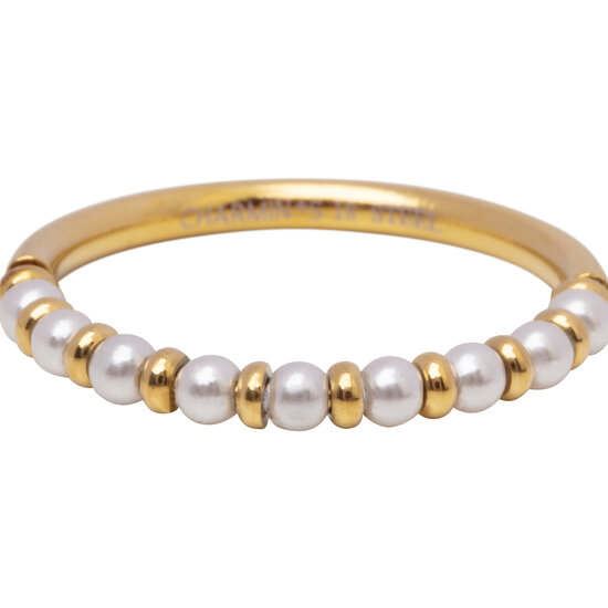 R1668 Gold-tone Anxiety Palm Small Stainless Steel & Pearl Ring