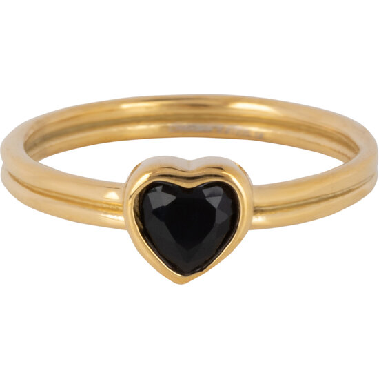 Charmin's Gold-Colored Double Ring with Black Heart R1514– Tough Love