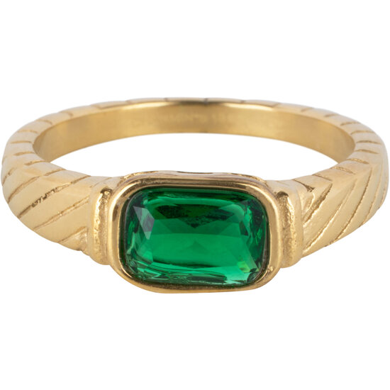 Charmin's Gold-Colored Ring with Green Stone and Engravings R1347– Vintage Eco