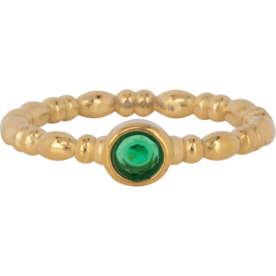Charmin's Gold-Colored Ring with Green Round Stone R1508 – Playful and Elegant